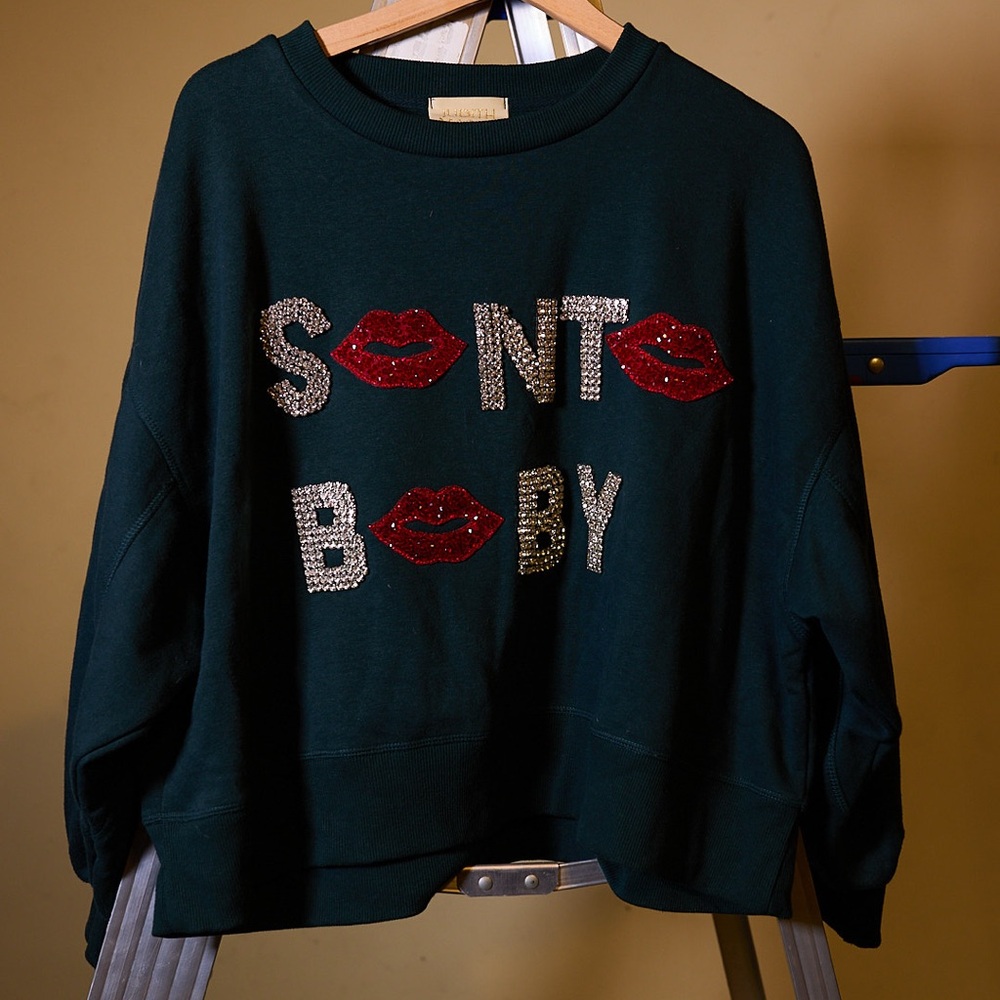 Santa Baby Embellished Dark Green Sweater